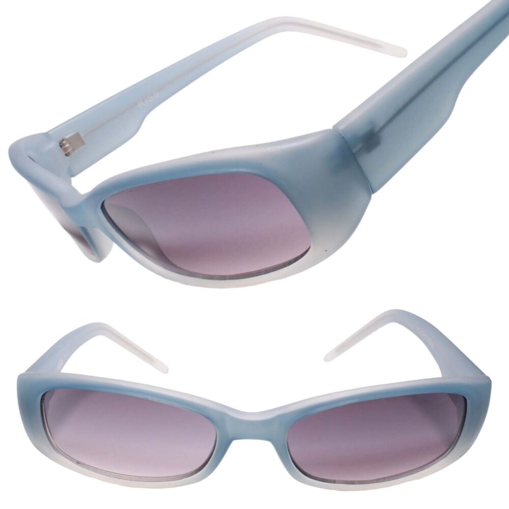 Old Stock True Vintage Stylish Sleek Look Rectangle Blue Sunglasses